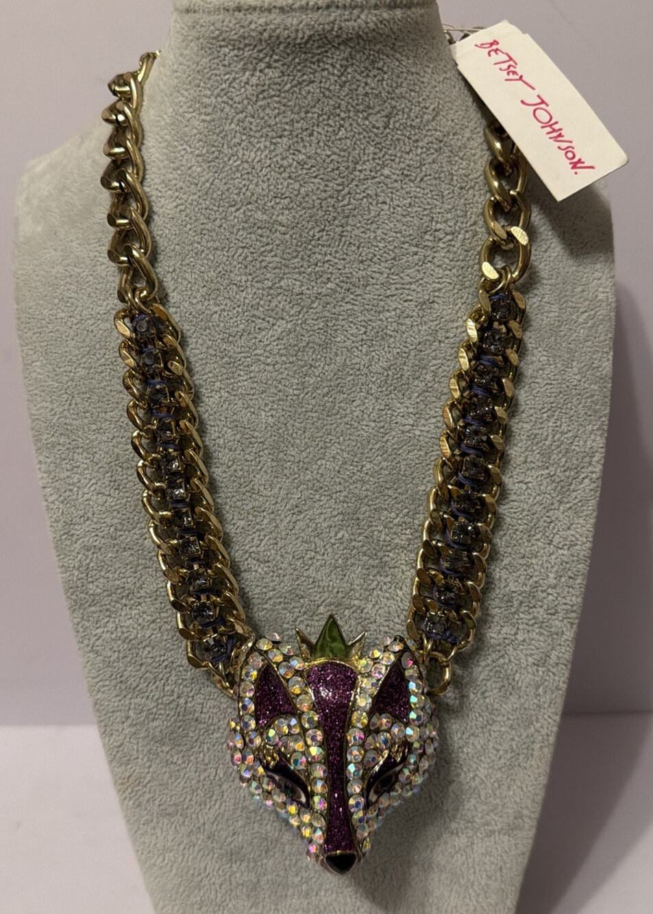 Betsy Johnson Imperial Princess Purple Rhinestone Fox Necklace 16 “ +3 “ Ext